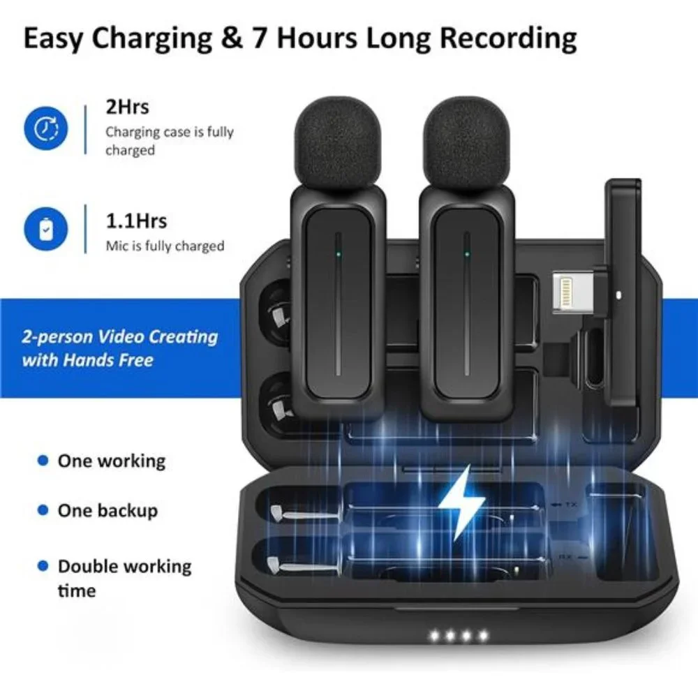 2 Pcs Wireless Lavalier Microphone with Charging Case, 3 Mode Denoise, 70ft